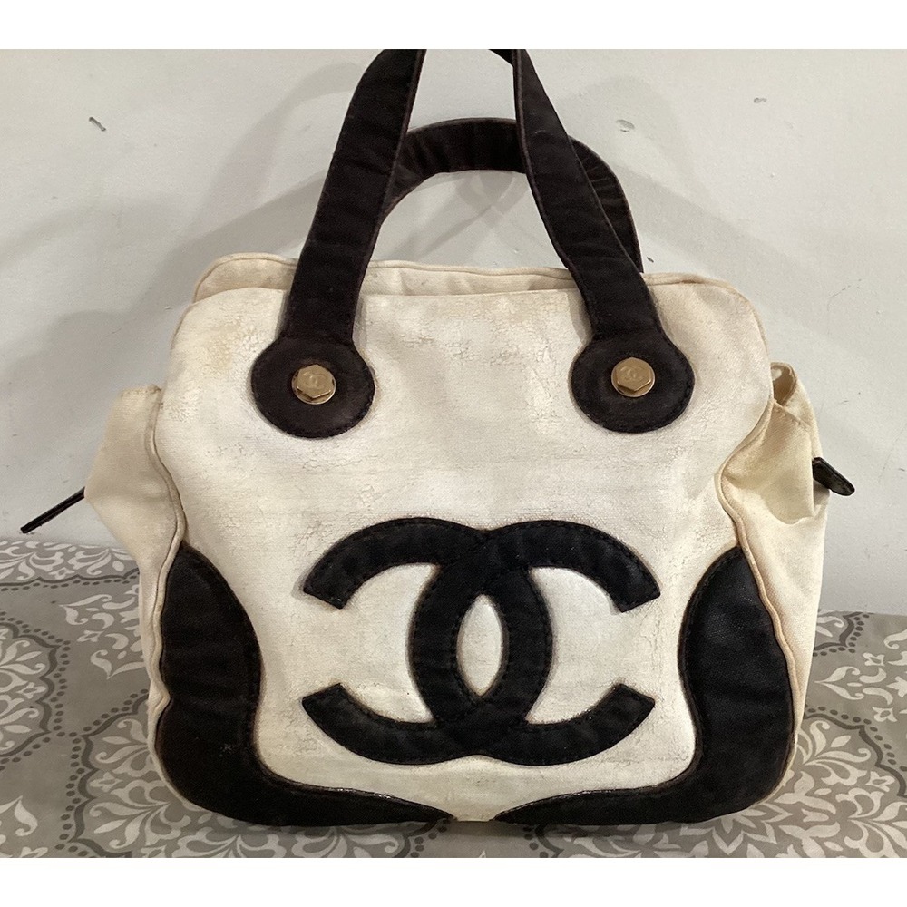 CHANEL Bicolor CC CC Mark Marshmallow bag logo Hand Bag Canvas White/Black